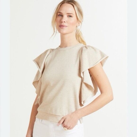 Evereve Tops - Evereve Tan Ruffle Sleeve Blouse